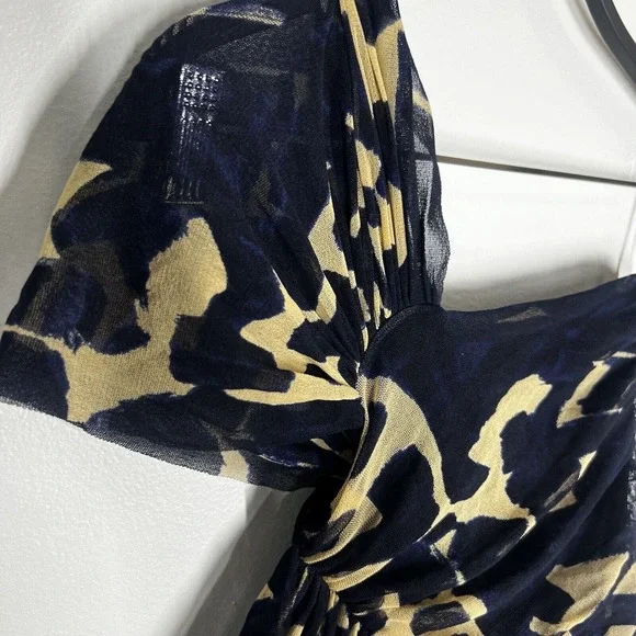 Jean Paul Gaultier Fuzzi Sz M Ruched Mesh Dress One Shoulder Blue Printed - Picture 9 of 9